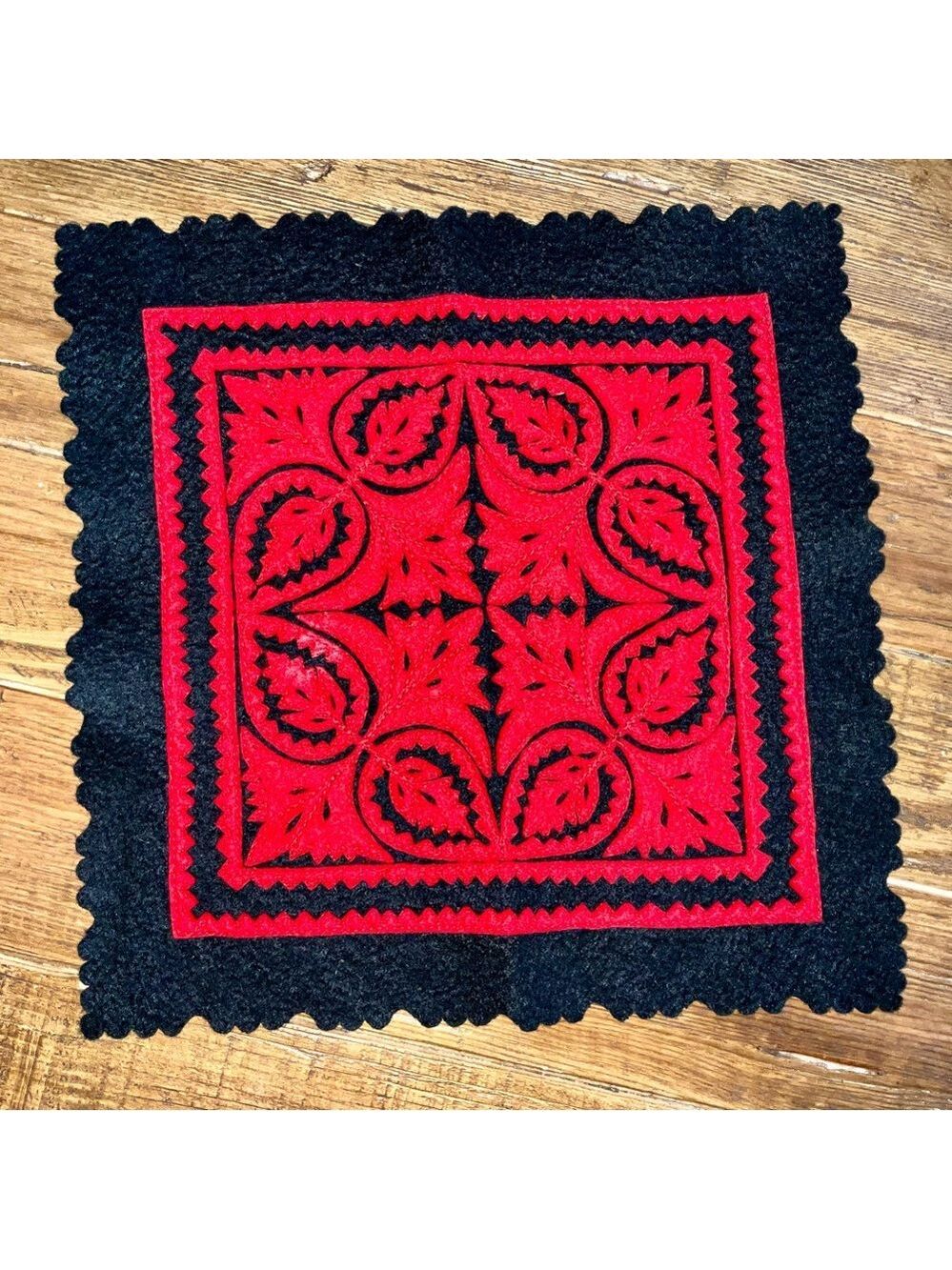 Vintage Hungarian felt artwork / appliqué - red on black